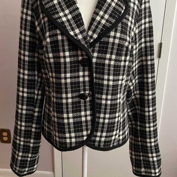 Karen Kane Black & White Plaid Wool Blend Jacket Blazer Size 12 - Picture 3 of 10